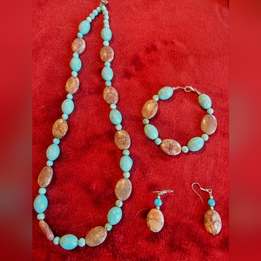 Turquoise and Brown Stone Jewelry Set